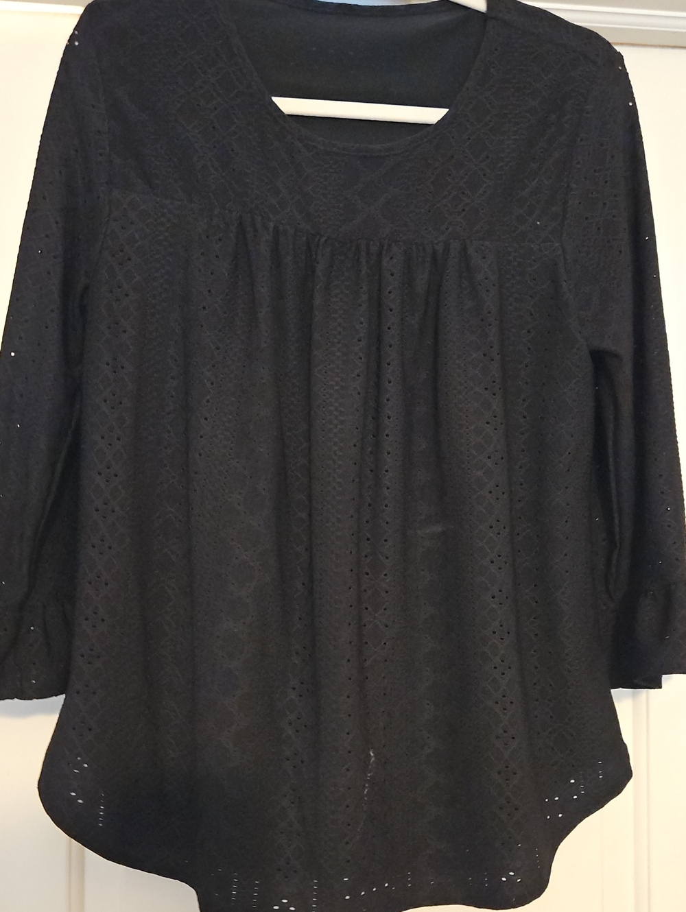 Black Eyelet Peasant Top - Women